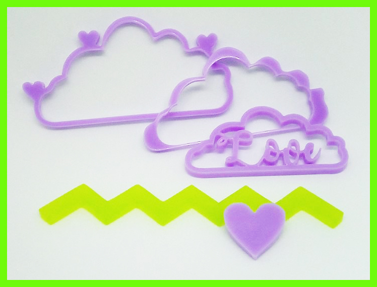 Clouds in Perspex,Love ,chevron and heart  100 x 45 mm